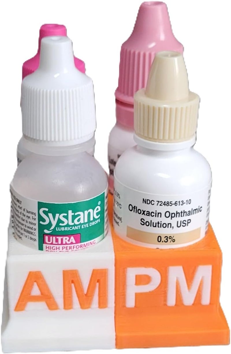 Znet3D Eye Drops Bottle Organizer & Tracker – AM/PM 4-Slot (White/Orange) - Image 1